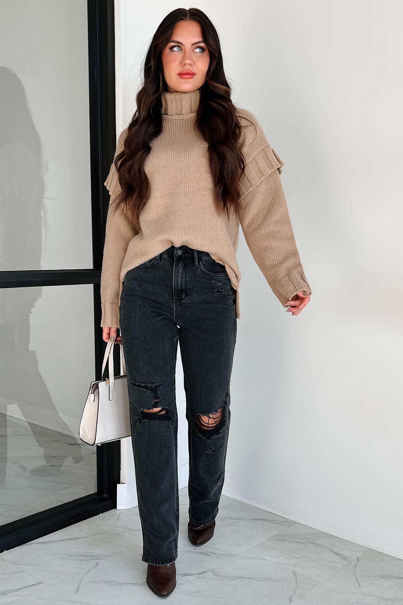 Staying Connected Oversized Turtleneck Sweater (Taupe)