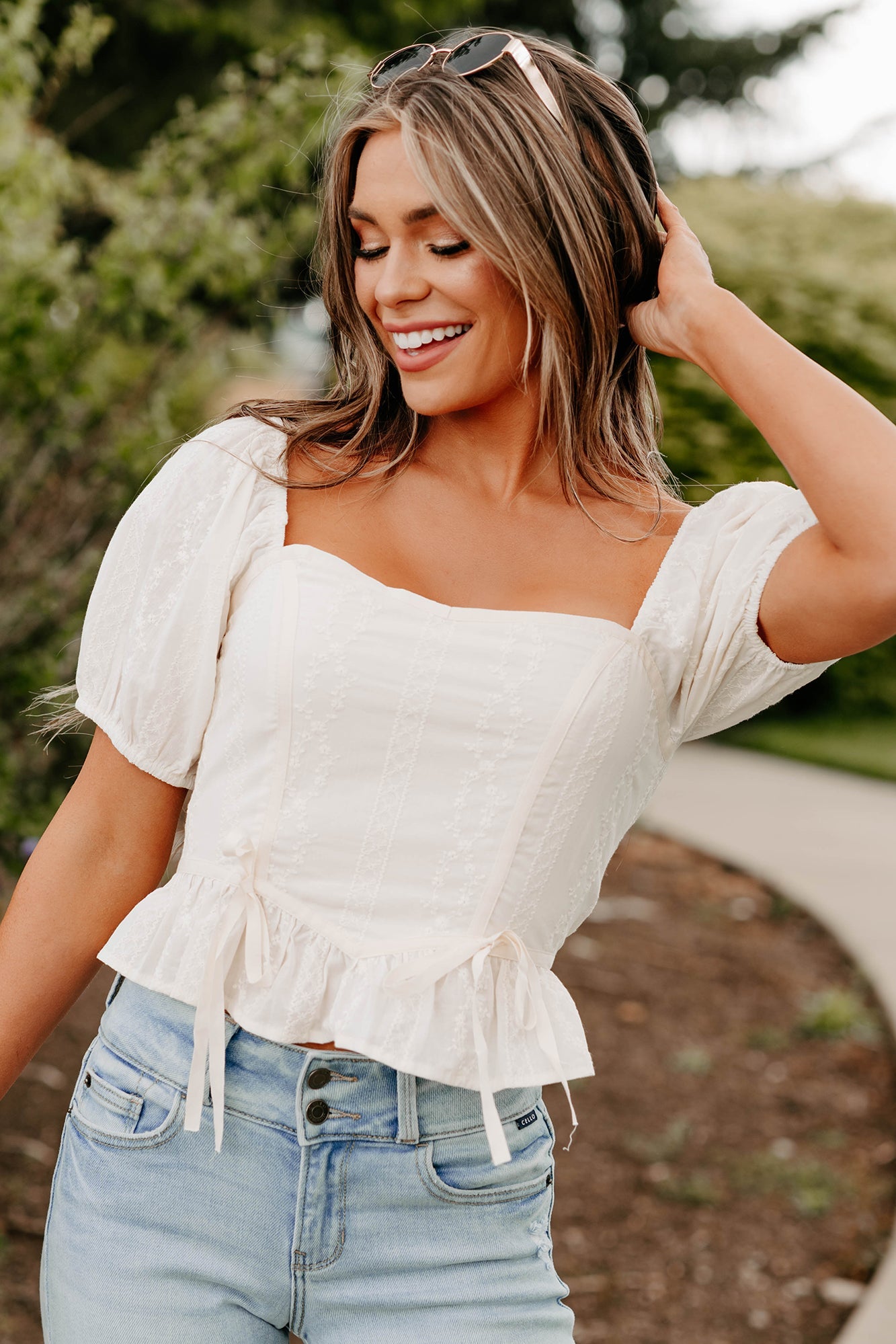 Yours For Now Floral Embroidered Crop Top (Ivory)