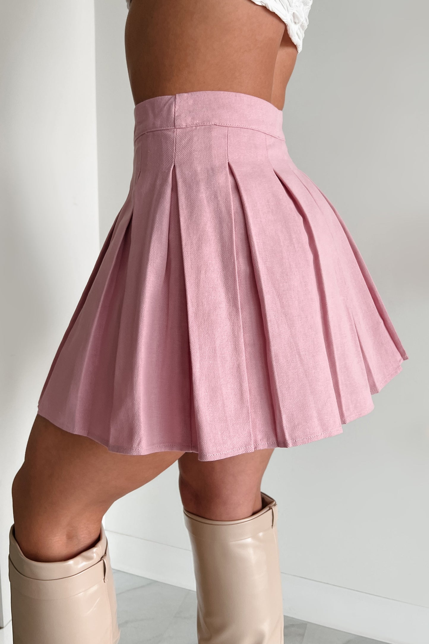 Waiting On Forever Pleated Mini Skirt (Pink)