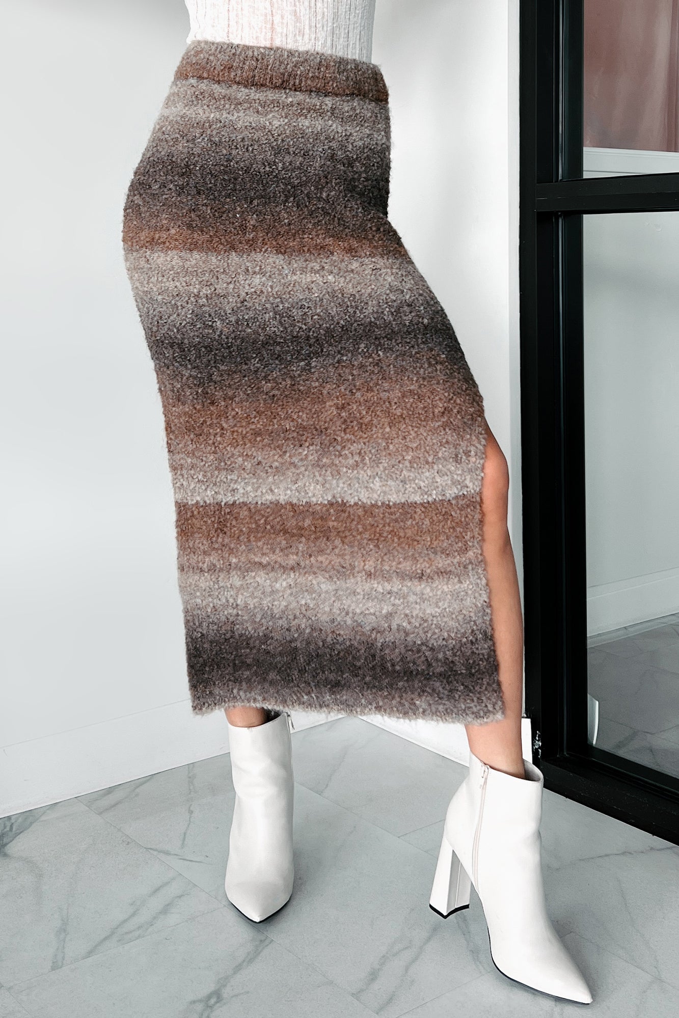 Ready To Reconnect Sweater Knit Ombre Midi Skirt (Espresso)